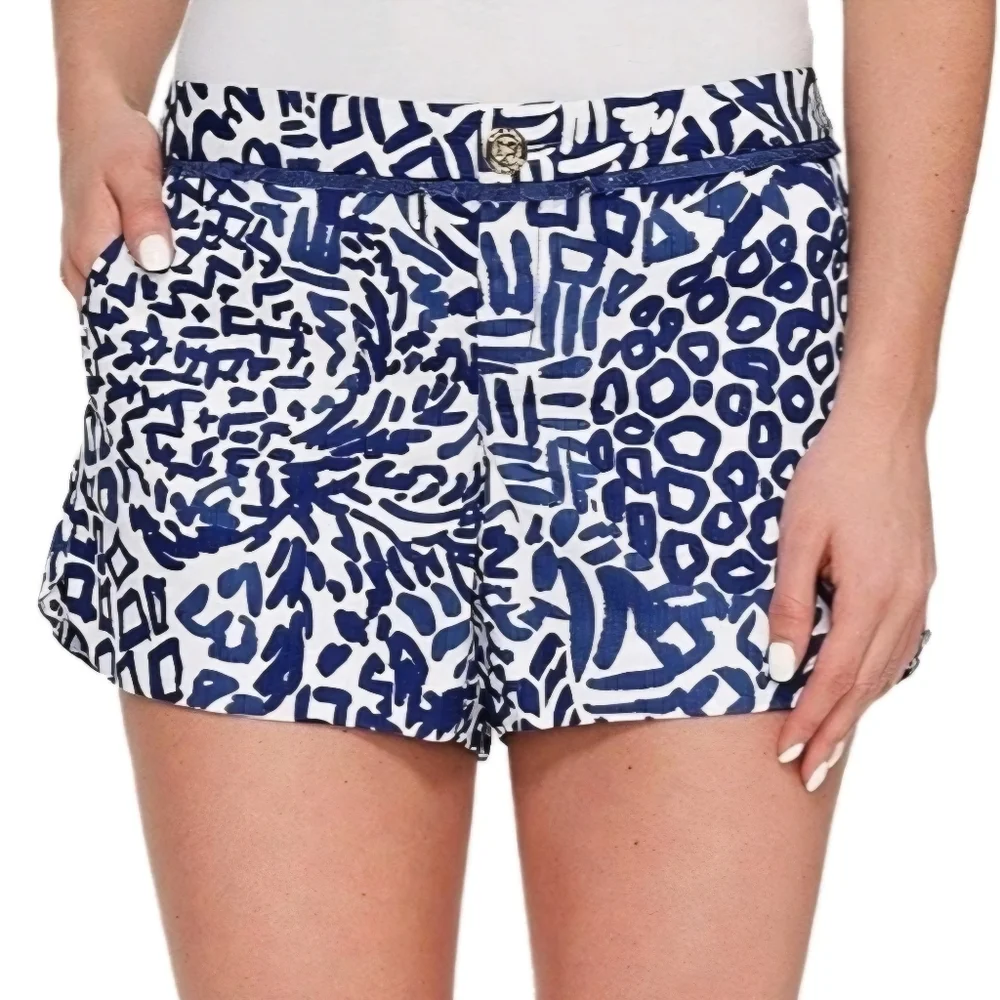 Lilly Pulitzer Navy & White Printed High-Waist Shorts